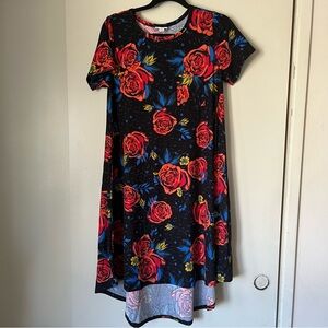 Lularoe Carly dress XS extra small black red roses leggings material NEW NWOT
